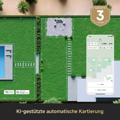 DREAME Mähroboter A2, Auto-Begrenzungseinrichtung,3000 m²,Dual-Fusion-Kartierung, OmniSense-2.0-Hindernisvermeidung, EdgeMaste-Schneidsystem, Leiser Nabenmotor, Steigung bis 26,5°, Smart-App-Steuerung